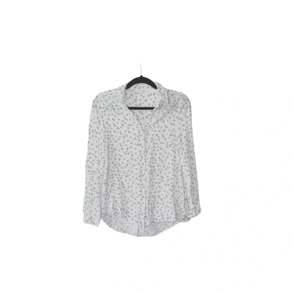 beachlunchlounge Heart Print Shirt White & Black Button Down Xsmall Women’s